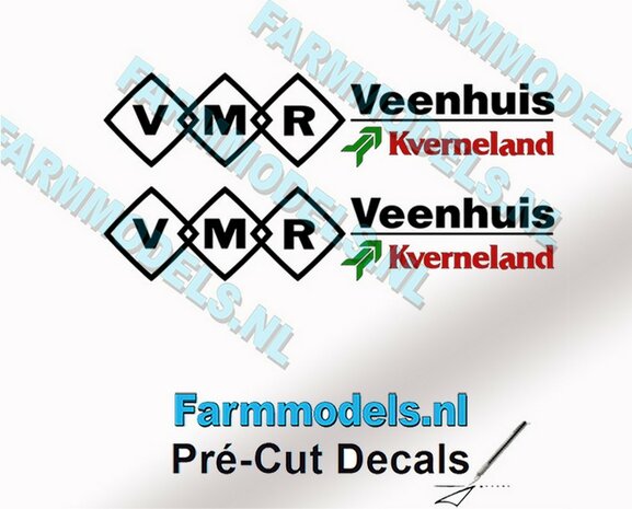 VMR Veenhuis Kverneland 7mm hoog - Veenhuis Kverneland logo onder elkaar- op Transparant Pr&eacute;-Cut Decals 1:32 Farmmodels.nl