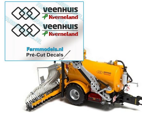 VMR Veenhuis Kverneland 8mm hoog - Veenhuis Kverneland logo onder elkaar- op Transparant Pr&eacute;-Cut Decals 1:32 Farmmodels.nl