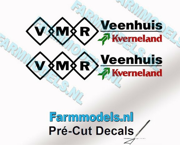 VMR Veenhuis Kverneland 8mm hoog - Veenhuis Kverneland logo onder elkaar- op Transparant Pr&eacute;-Cut Decals 1:32 Farmmodels.nl