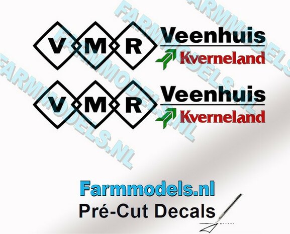 VMR Veenhuis Kverneland 9mm hoog - Veenhuis Kverneland logo onder elkaar- op Transparant Pr&eacute;-Cut Decals 1:32 Farmmodels.nl