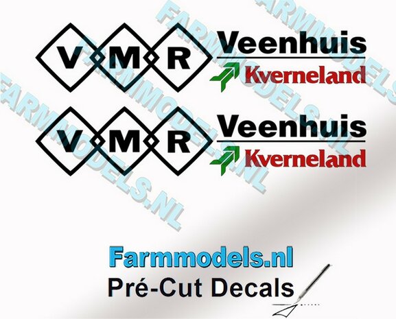 VMR Veenhuis Kverneland 10mm hoog - Veenhuis Kverneland logo onder elkaar- op Transparant Pr&eacute;-Cut Decals 1:32 Farmmodels.nl
