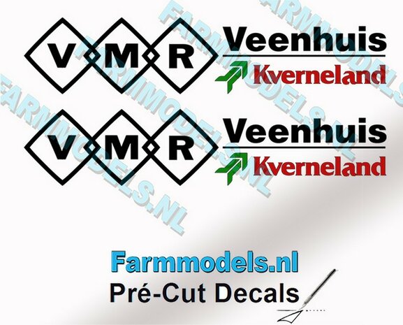 VMR Veenhuis Kverneland 12mm hoog - Veenhuis Kverneland logo onder elkaar- op Transparant Pr&eacute;-Cut Decals 1:32 Farmmodels.nl