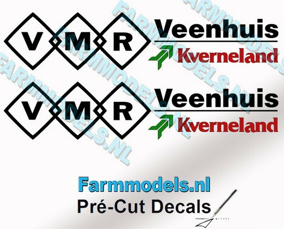 VMR Veenhuis Kverneland 14mm hoog - Veenhuis Kverneland logo onder elkaar- op Transparant Pr&eacute;-Cut Decals 1:32 Farmmodels.nl