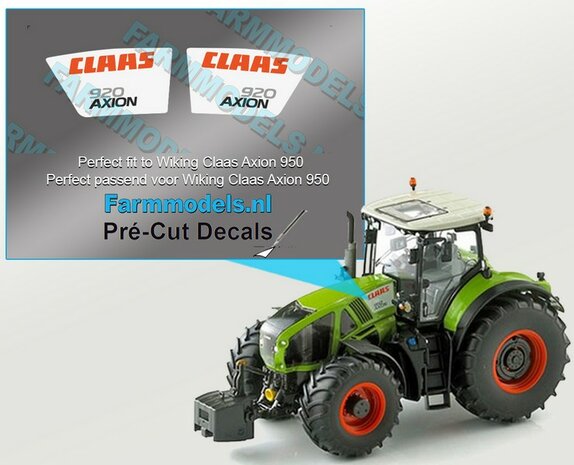 CLAAS AXION 920 type stickers voor CLAAS AXION WIKING motorkap Pr&eacute;-Cut Decals 1:32 Farmmodels.nl 