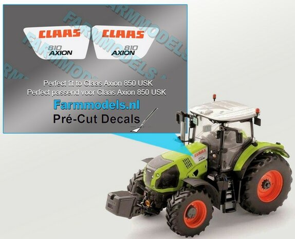 CLAAS AXION 810 type stickers voor CLAAS AXION USK motorkap Pr&eacute;-Cut Decals 1:32 Farmmodels.nl 