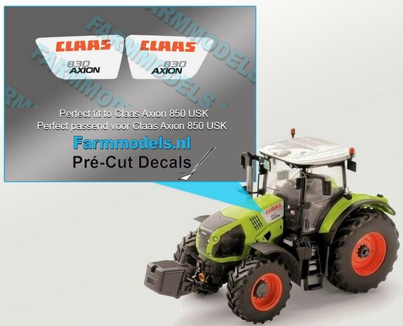 CLAAS AXION 830 type stickers voor CLAAS AXION USK motorkap Pr&eacute;-Cut Decals 1:32 Farmmodels.nl 