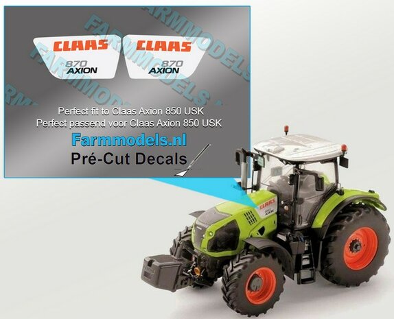 CLAAS AXION 870 type stickers voor CLAAS AXION USK motorkap Pr&eacute;-Cut Decals 1:32 Farmmodels.nl 