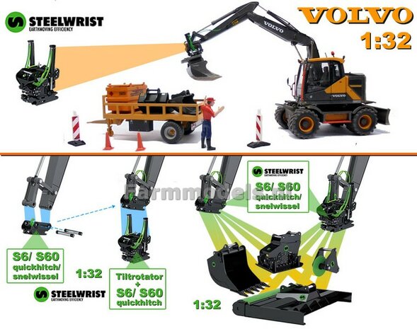 STEELWRIST Hulpstukken en Dieplepelbak set met S60/ S60 Koppeling 1:32 AT3200109