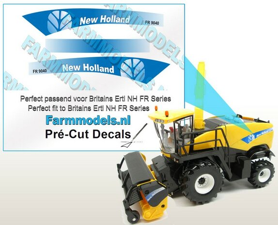New Holland FR 9040 type stickers voor NH FR 9090 Britains Ertl motorkap Pr&eacute;-Cut Decals 1:32 Farmmodels.nl 