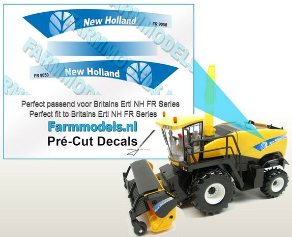 New Holland FR 9050 type stickers voor NH FR 9090 Britains Ertl motorkap Pr&eacute;-Cut Decals 1:32 Farmmodels.nl 