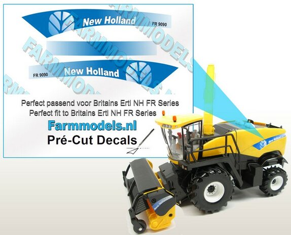 New Holland FR 9090 type stickers voor NH FR 9090 Britains Ertl motorkap Pr&eacute;-Cut Decals 1:32 Farmmodels.nl 