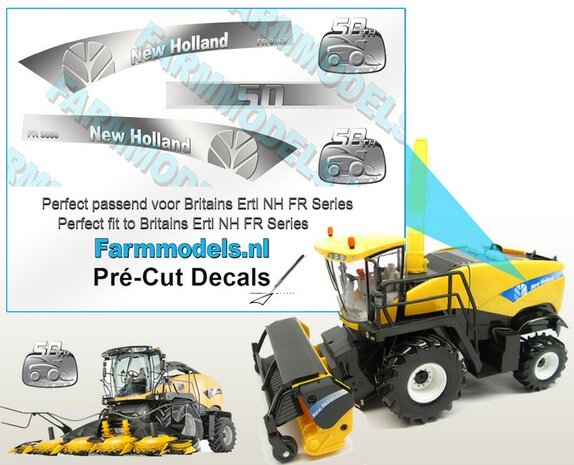 New Holland FR 9060 50th year edition type stickers voor NH FR 9090 Britains Ertl motorkap Pr&eacute;-Cut Decals 1:32 Farmmodels.nl 