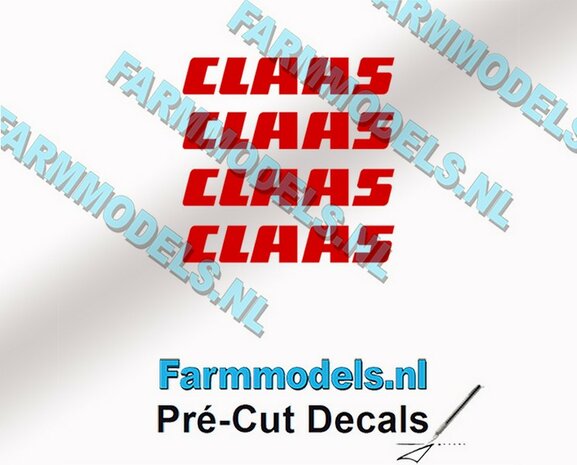 CLAAS stickers ROOD op transparante folie 2 mm hoog Pr&eacute;-Cut Decals 1:32 Farmmodels.nl 