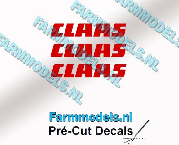 CLAAS stickers ROOD op transparante folie 3 mm hoog Pr&eacute;-Cut Decals 1:32 Farmmodels.nl 