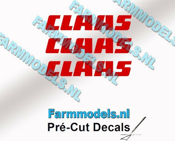 CLAAS stickers ROOD op transparante folie 4 mm hoog Pr&eacute;-Cut Decals 1:32 Farmmodels.nl 