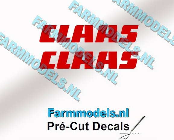 CLAAS stickers ROOD op transparante folie 5 mm hoog Pr&eacute;-Cut Decals 1:32 Farmmodels.nl 