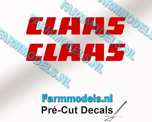 CLAAS stickers ROOD op transparante folie 6 mm hoog Pr&eacute;-Cut Decals 1:32 Farmmodels.nl 