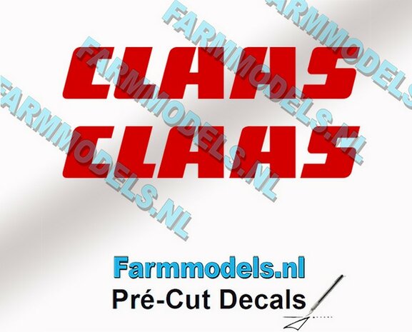 CLAAS stickers ROOD op transparante folie 7 mm hoog Pr&eacute;-Cut Decals 1:32 Farmmodels.nl 