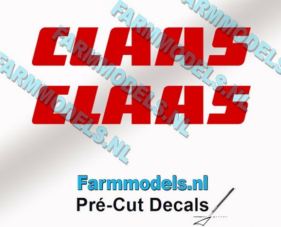 CLAAS stickers ROOD op transparante folie 8 mm hoog Pr&eacute;-Cut Decals 1:32 Farmmodels.nl 