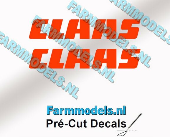 CLAAS stickers ORANJE op transparante folie 5 mm hoog Pr&eacute;-Cut Decals 1:32 Farmmodels.nl 