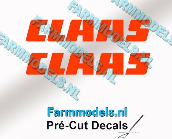 CLAAS stickers ORANJE op transparante folie 7 mm hoog Pr&eacute;-Cut Decals 1:32 Farmmodels.nl 