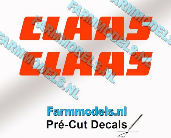 CLAAS stickers ORANJE op transparante folie 8 mm hoog Pr&eacute;-Cut Decals 1:32 Farmmodels.nl 