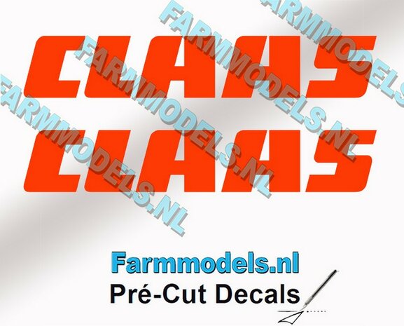CLAAS stickers ORANJE op transparante folie 10 mm hoog Pr&eacute;-Cut Decals 1:32 Farmmodels.nl 