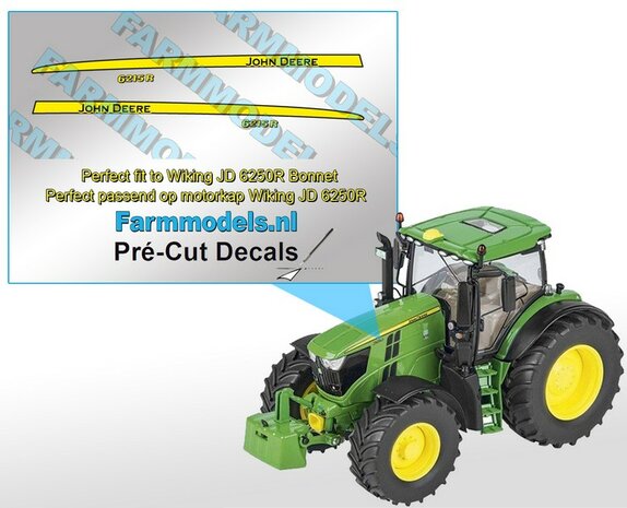 John Deere 6215R type stickers, geschikt voor de John Deere 6250R Wiking/ Pr&eacute;-Cut Decals 1:32 Farmmodels.nl 