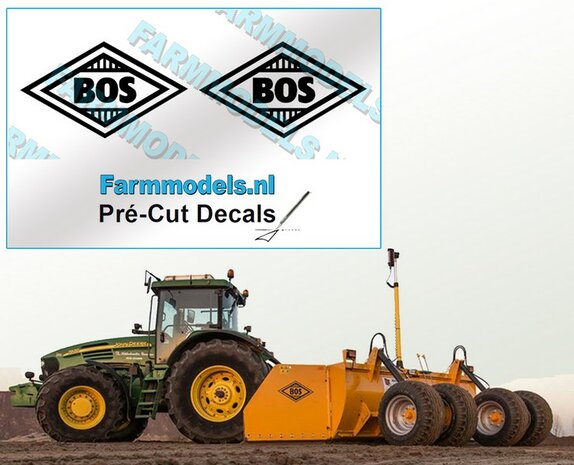 BOS Logo 21 mm hoog stickers Pr&eacute;-Cut Decals ZWART op transparante folie 1:32 Farmmodels.nl 