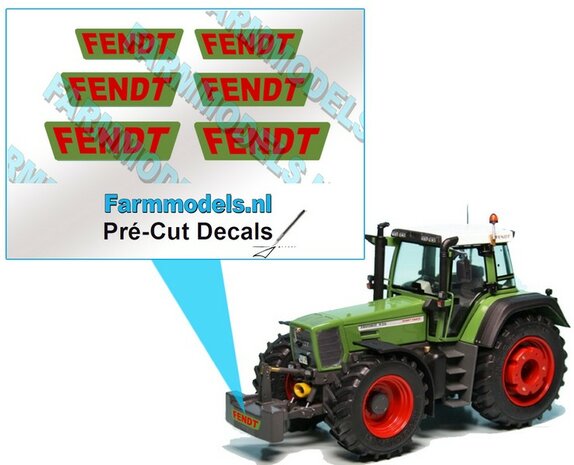 FENDT logo ROOD op OUD GROEN stickers op Transparant Pr&eacute;-Cut Decals 1:32 Farmmodels.nl 