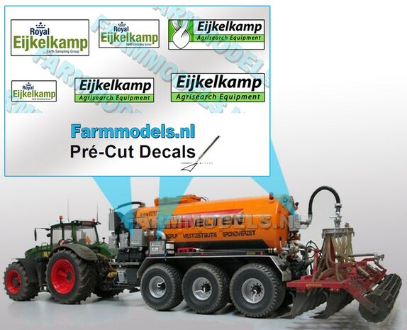 Eijkelkamp (OUDE logo&#039;s) sticker Combi set op Transparant Pr&eacute;-Cut Decals 1:32 Farmmodels.nl 