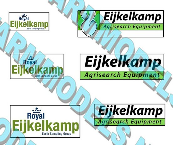 Eijkelkamp (OUDE logo&#039;s) sticker Combi set op Transparant Pr&eacute;-Cut Decals 1:32 Farmmodels.nl 