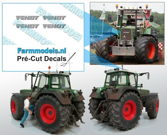 FENDT logo GRIJS met donkere schaduw stickers op Transparant 2mm x 11.7mm  Pr&eacute;-Cut Decals 1:32 Farmmodels.nl 