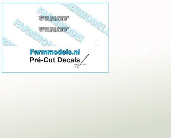 FENDT logo GRIJS met donkere schaduw stickers op Transparant 5mm x 29.2mm  Pr&eacute;-Cut Decals 1:32 Farmmodels.nl 