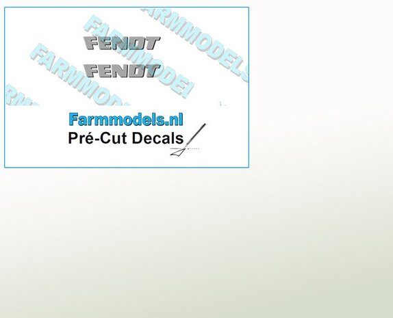 FENDT logo GRIJS met donkere schaduw stickers op Transparant 6mm x 35mm  Pr&eacute;-Cut Decals 1:32 Farmmodels.nl 