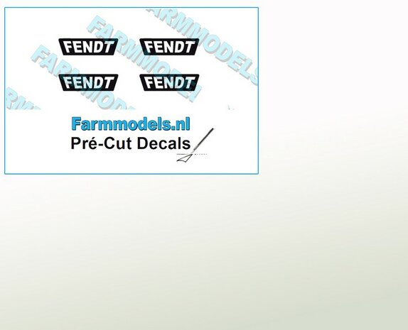 FENDT logo WIT/ LIGHT GRIJS stickers op ZWARTE folie 2.5mm hoog Pr&eacute;-Cut Decals 1:32 Farmmodels.nl 