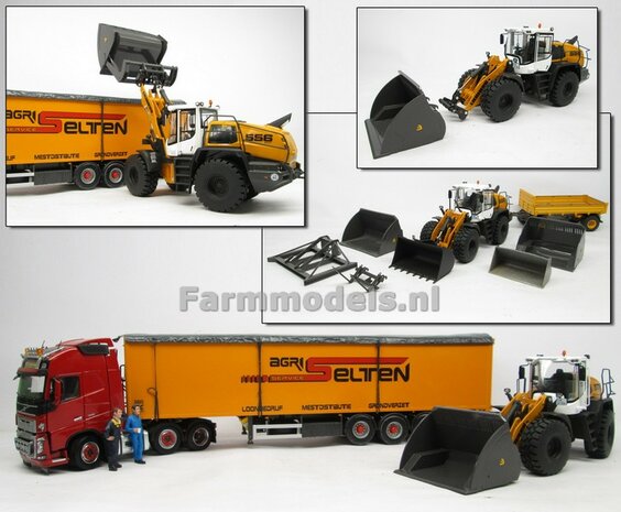 BOUWKIT: BECO Hoogkiepbak  / Volume bak BOUWKIT geschikt voor o.a. snelwissel koppeling 510005 t/m 510095 &amp; Volvo VAB-STD van AT &amp; Claas Torion/ Liebherr L 556 van Wiking modellen1:32 (HTD)