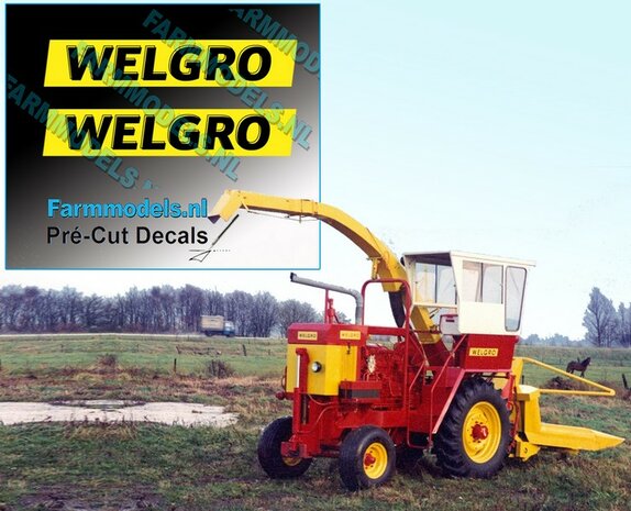 WELGRO logo oud CURSIEF 6 mm hoog stickers Pr&eacute;-Cut Decals ZWART op GELE folie 1:32 Farmmodels.nl 