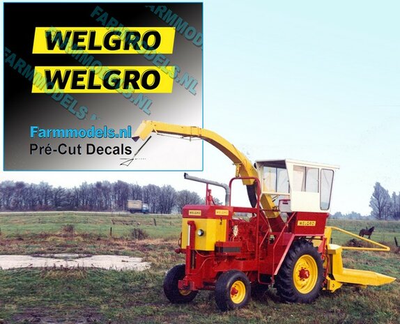 WELGRO logo oud CURSIEF 5 mm hoog stickers Pr&eacute;-Cut Decals ZWART op GELE folie 1:32 Farmmodels.nl 