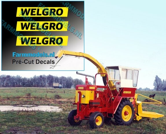 WELGRO logo oud CURSIEF 4 mm hoog stickers Pr&eacute;-Cut Decals ZWART op GELE folie 1:32 Farmmodels.nl 