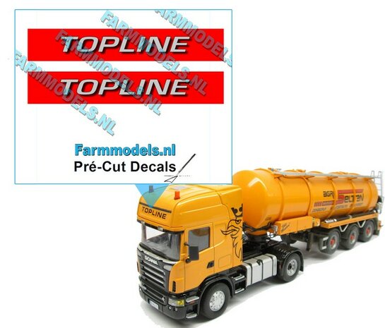 TOPLINE CABINERAND stickers ZILVERGRIJS met schaduw op RODE Folie 52.5 mm breed Pr&eacute;-Cut Decals 1:32 Farmmodels.nl 