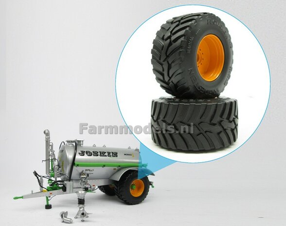 &Oslash; 55.4 mm: JOSKIN MODULO: 2x Vredestein Flotation Trac 800/60 R32 Banden met JOSKIN GEEL gespoten Velgen 1:32 