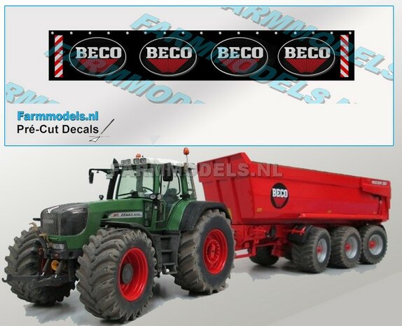 BECO Spatlapsticker (4x logo) met verdrijvingsstrepen &amp; tekst op ZWART MATT folie 14.5 x 88 mm breed Pr&eacute;-Cut Decals 1:32 Farmmodels.nl 