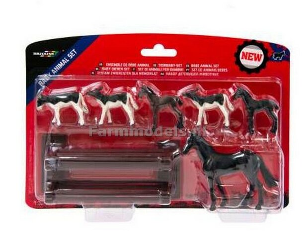 Set met 1 paard, 3 kalveren, 2 veulens en hekwerk 1:32 Britains BR43267