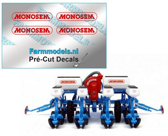 MONOSEM stickers ROOD 15 mm breed op transparante folie  Pr&eacute;-Cut Decals 1:32 Farmmodels.nl 