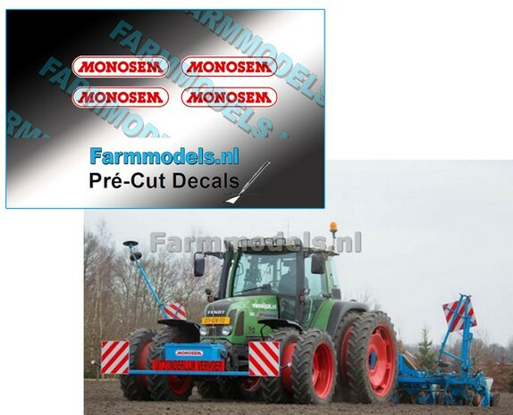 MONOSEM stickers ROOD/ WIT 15 mm breed Pr&eacute;-Cut Decals 1:32 Farmmodels.nl 