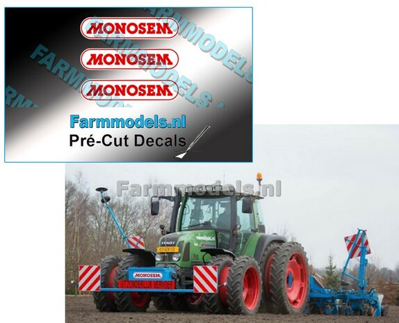 MONOSEM stickers ROOD/ WIT 22 mm breed Pr&eacute;-Cut Decals 1:32 Farmmodels.nl 
