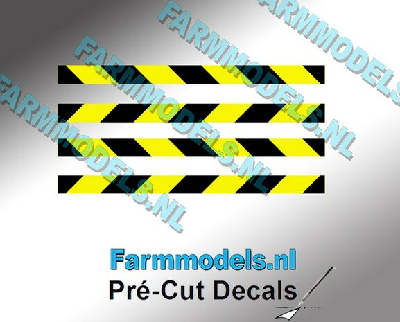 Verdrijvingsbord/ Verkeer stickers ZWART/ GEEL ong. 3mm x 40mm   Pr&eacute;-Cut Decals 1:32 Farmmodels.nl