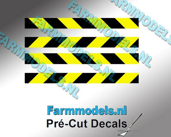 Verdrijvingsbord/ Verkeer stickers ZWART/ GEEL ong. 4mm x 40mm   Pr&eacute;-Cut Decals 1:32 Farmmodels.nl