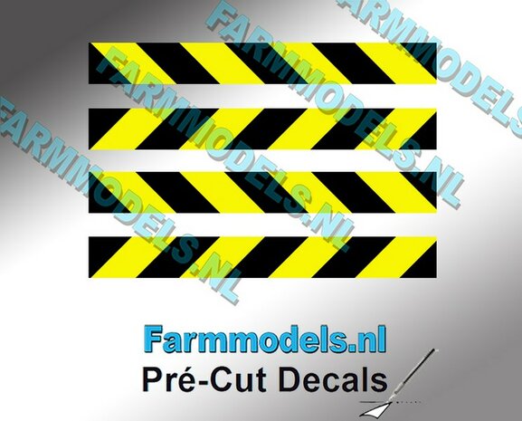 Verdrijvingsbord/ Verkeer stickers ZWART/ GEEL ong. 5mm x 40mm   Pr&eacute;-Cut Decals 1:32 Farmmodels.nl